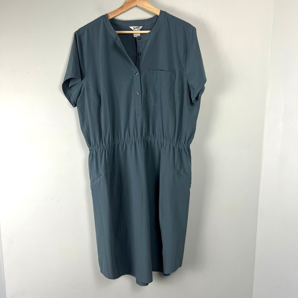 Duluth Trading  Blue Short Sleeve Utility Pocket Dress L Performance Travel